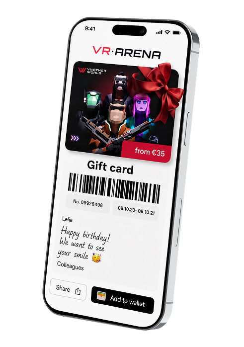 VR·Arena e-gift card on a phone